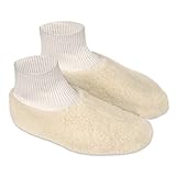 formalind Bettschuhe mit Bündchen gegen kalte Füße - Merinowolle Fußwärmer - Hausschuhe Unisex - Farbe Natur - Schafwolle (42/43 EU, numeric_42)