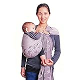 Hoppediz Ring-Sling, Baby-Tragetuch ab Geburt, 100 % schadstoffgeprüfte Baumwolle, Design Los Angeles grau