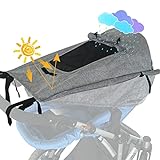 WD&CD Sonnensegel Kinderwagen mit UV Schutz 50+ und Wasserdicht, Double layer fabric mit Sichtfenster und extra breite Schattenflügel, Grau